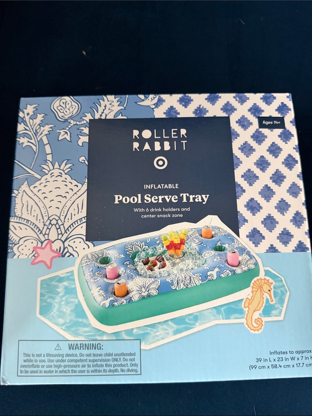 Roller Rabbit Blue and Green Inflatable Pool Serve Tray